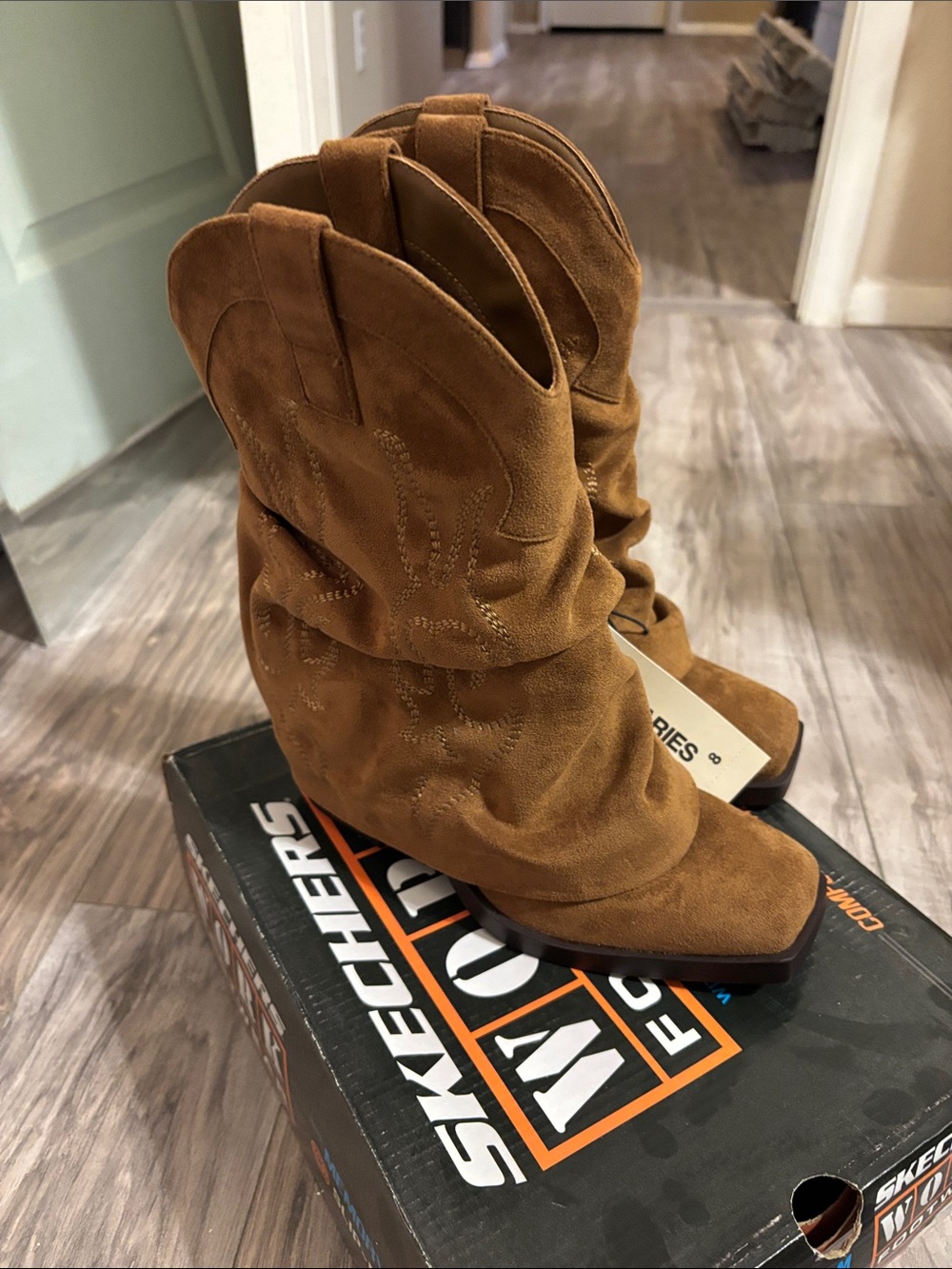 No Boundaries Tan Suede Slouchy Western Ankle Boots
